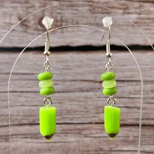 Green Dangle Pencil Earrings